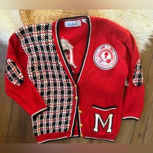 Vintage Belle Pointe Red Black Miami University Cardigan Sweater Size Large